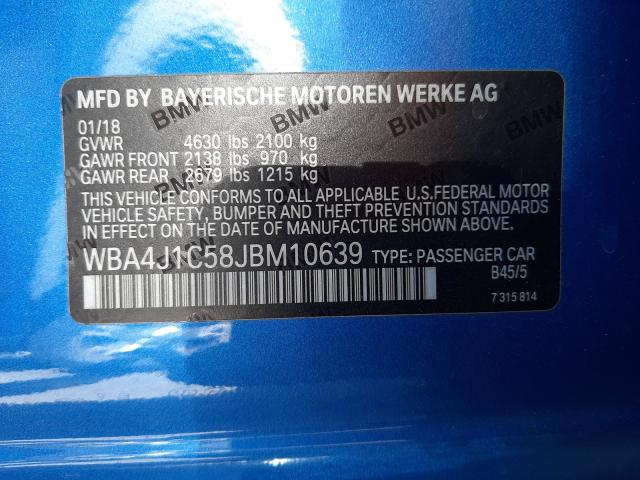 Photo 9 VIN: WBA4J1C58JBM10639 - BMW 430I GRAN 