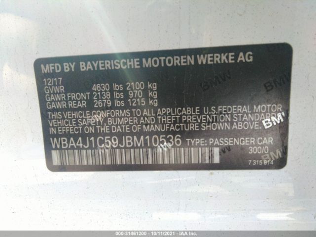 Photo 8 VIN: WBA4J1C59JBM10536 - BMW 430I 