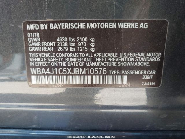 Photo 8 VIN: WBA4J1C5XJBM10576 - BMW 430I 