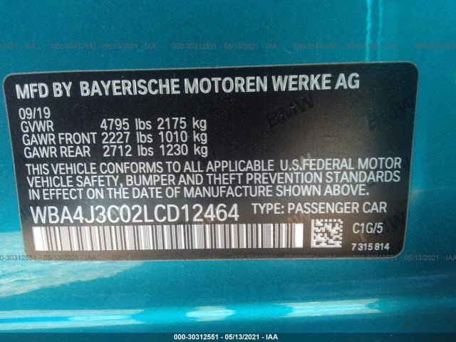 Photo 8 VIN: WBA4J3C02LCD12464 - BMW 4 