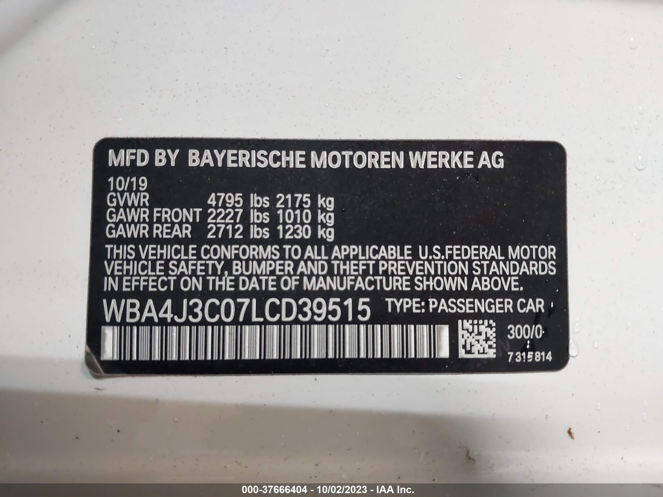 Photo 8 VIN: WBA4J3C07LCD39515 - BMW 4ER 