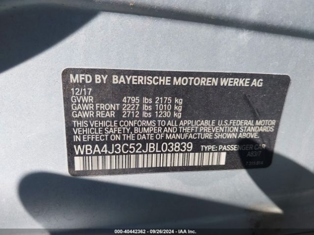 Photo 8 VIN: WBA4J3C52JBL03839 - BMW 430I 