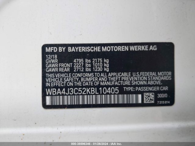 Photo 8 VIN: WBA4J3C52KBL10405 - BMW 430I GRAN COUPE 