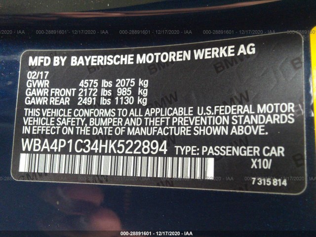 Photo 8 VIN: WBA4P1C34HK522894 - BMW 4 SERIES 