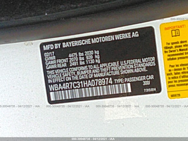 Photo 8 VIN: WBA4R7C31HA078974 - BMW 430I 