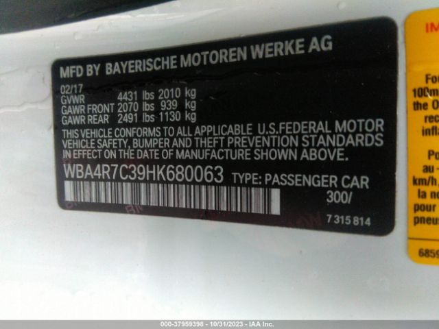 Photo 8 VIN: WBA4R7C39HK680063 - BMW 430I 