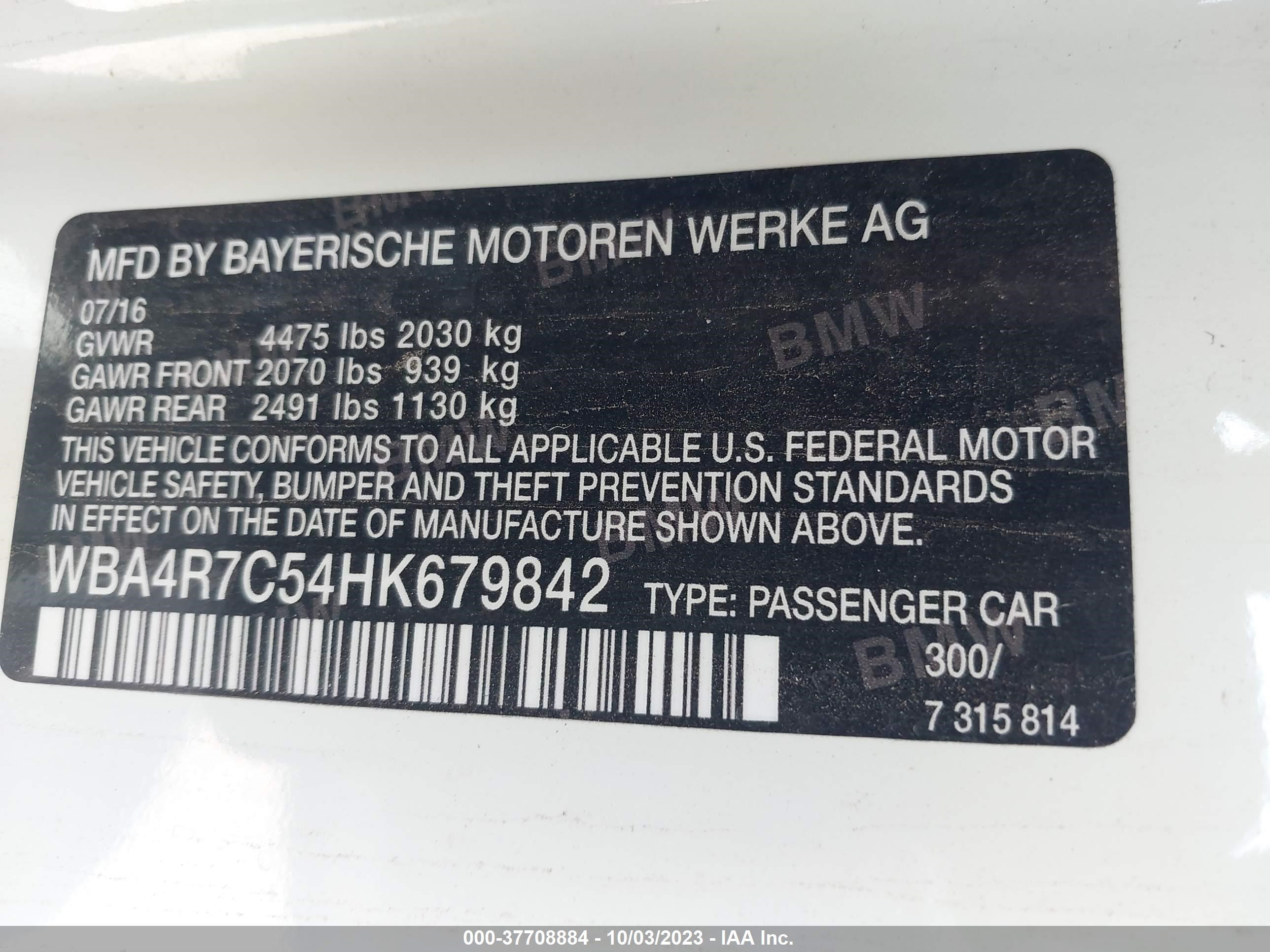 Photo 8 VIN: WBA4R7C54HK679842 - BMW 4 SERIES 