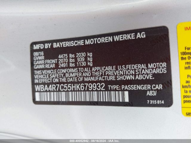 Photo 8 VIN: WBA4R7C55HK679932 - BMW 430I 