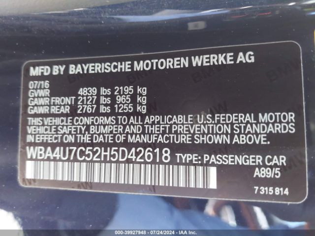 Photo 8 VIN: WBA4U7C52H5D42618 - BMW 430I 