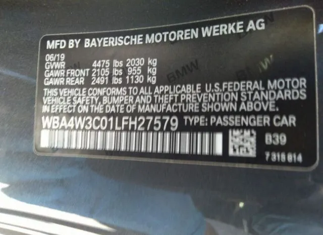 Photo 8 VIN: WBA4W3C01LFH27579 - BMW 4 SERIES 