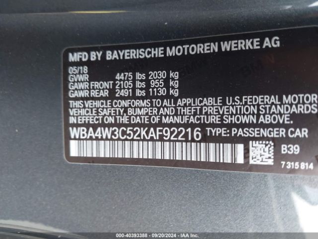 Photo 8 VIN: WBA4W3C52KAF92216 - BMW 430I 