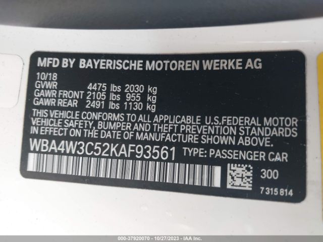 Photo 8 VIN: WBA4W3C52KAF93561 - BMW 430I 