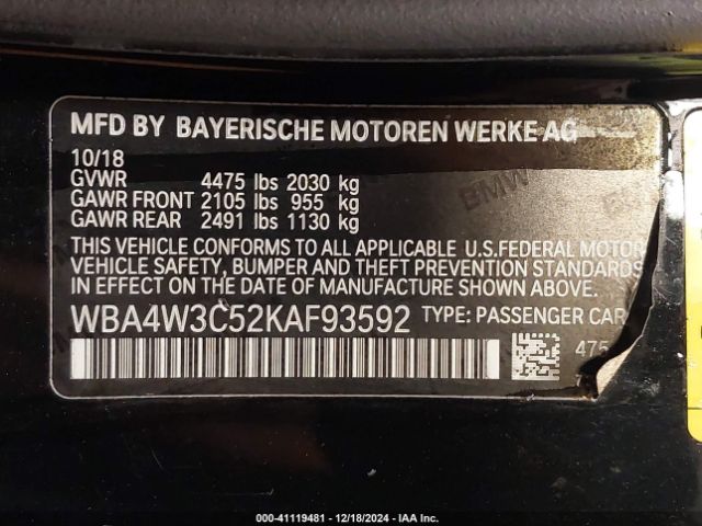 Photo 8 VIN: WBA4W3C52KAF93592 - BMW 430I 