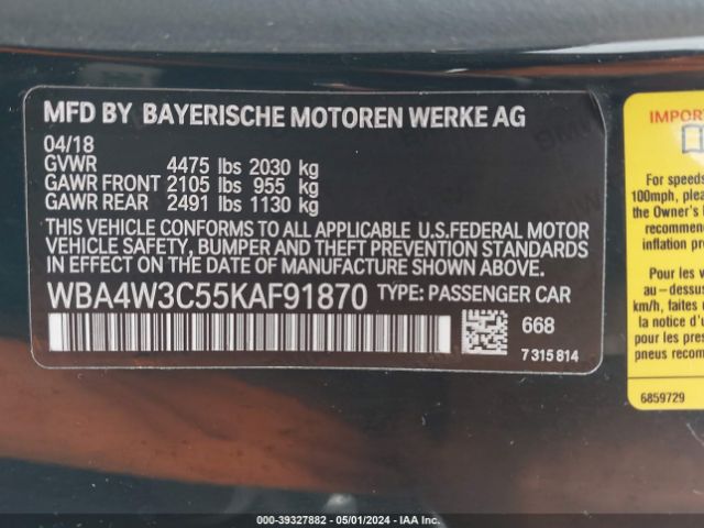 Photo 8 VIN: WBA4W3C55KAF91870 - BMW 430I 