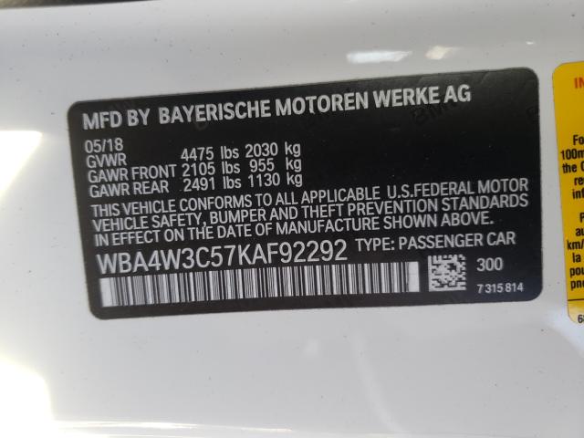 Photo 9 VIN: WBA4W3C57KAF92292 - BMW 430I 