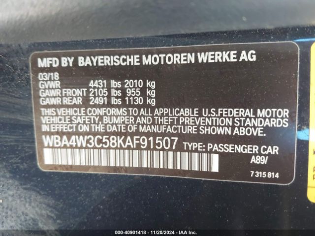 Photo 8 VIN: WBA4W3C58KAF91507 - BMW 430I 