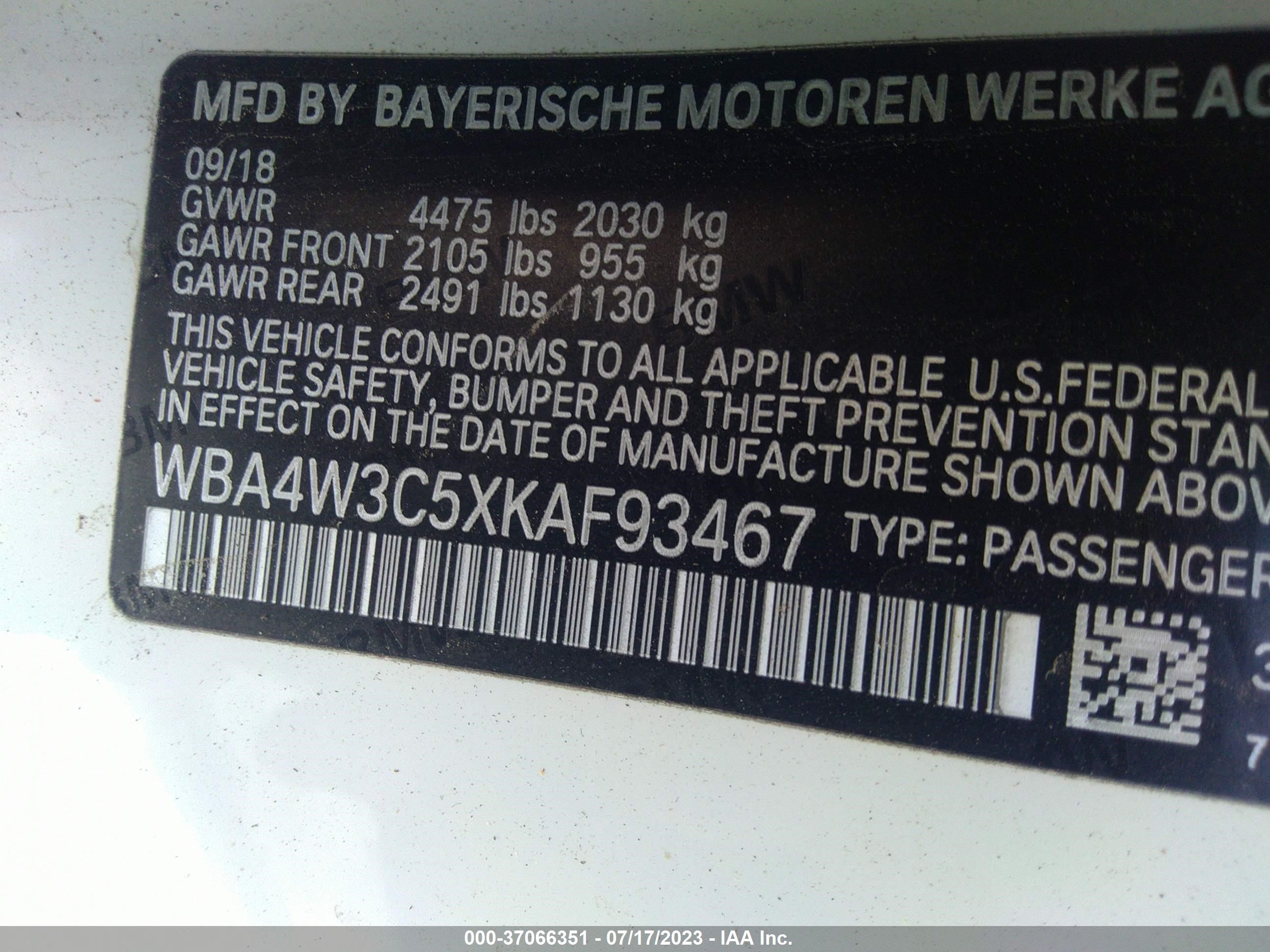 Photo 8 VIN: WBA4W3C5XKAF93467 - BMW 4ER 