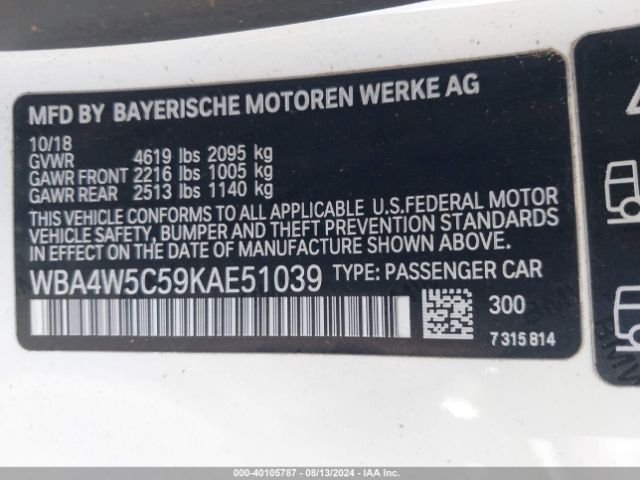 Photo 8 VIN: WBA4W5C59KAE51039 - BMW 430I 