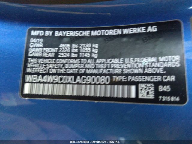 Photo 8 VIN: WBA4W9C0XLAG90080 - BMW 4 