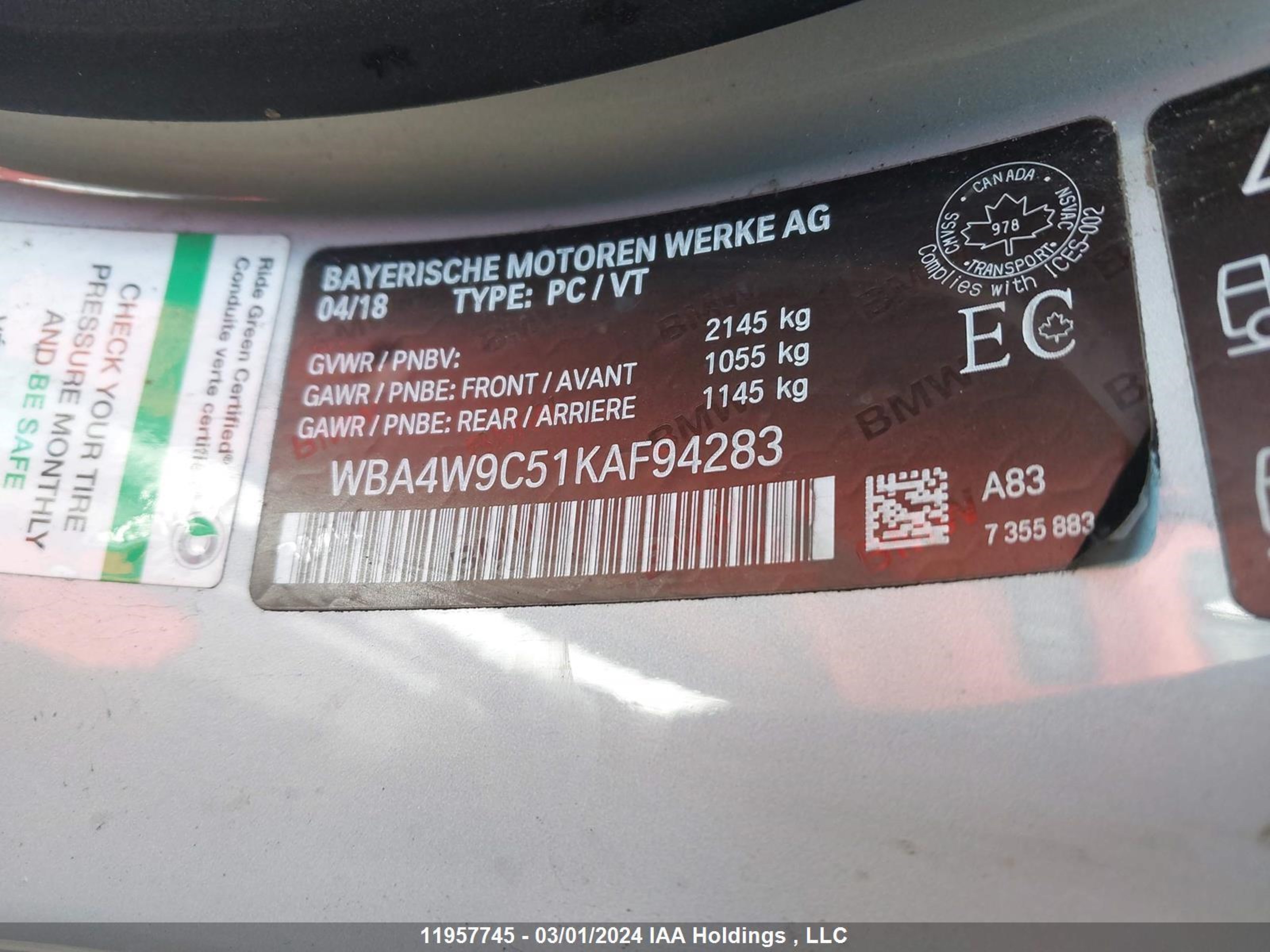 Photo 8 VIN: WBA4W9C51KAF94283 - BMW 4ER 