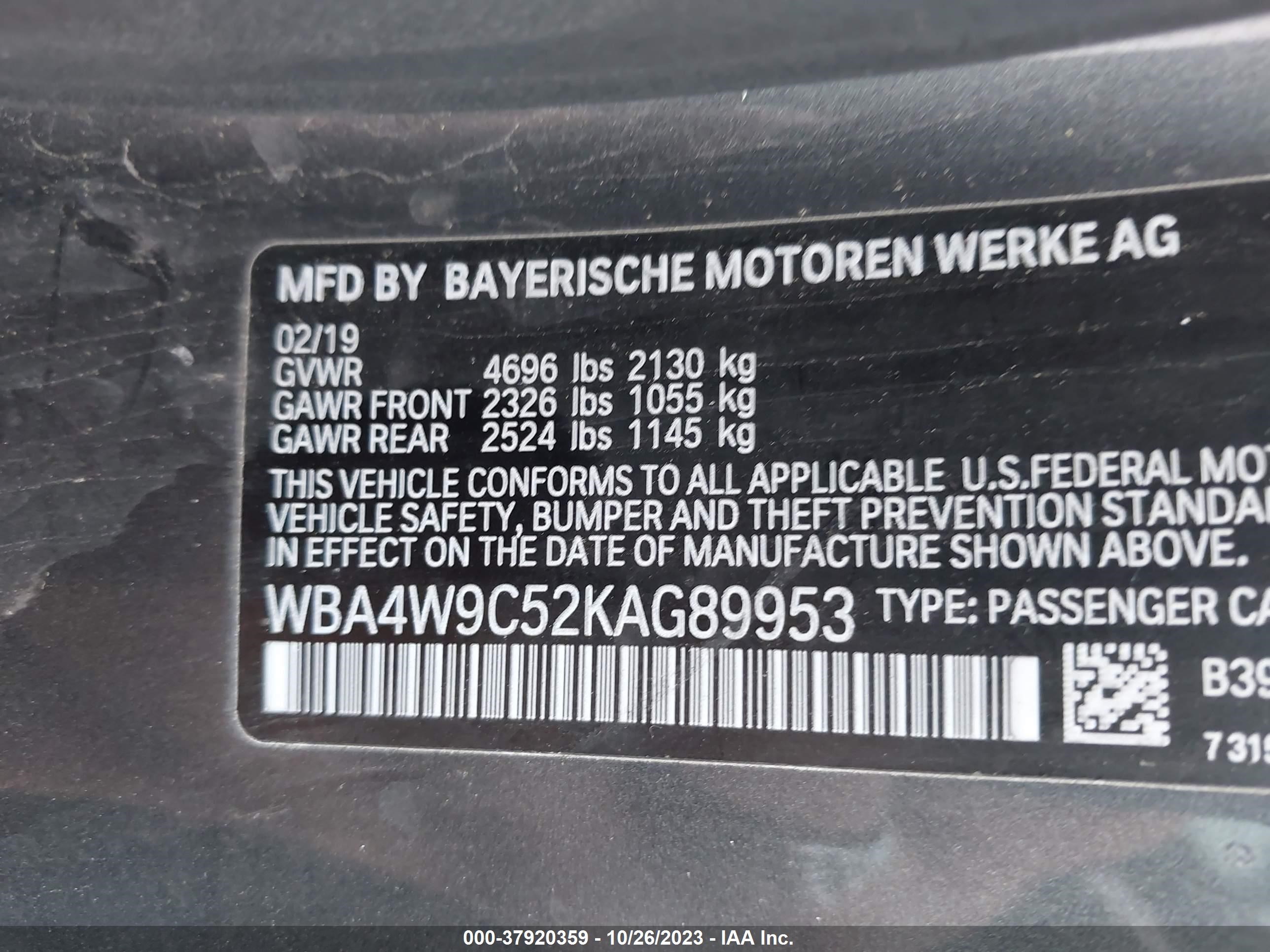 Photo 8 VIN: WBA4W9C52KAG89953 - BMW 4ER 