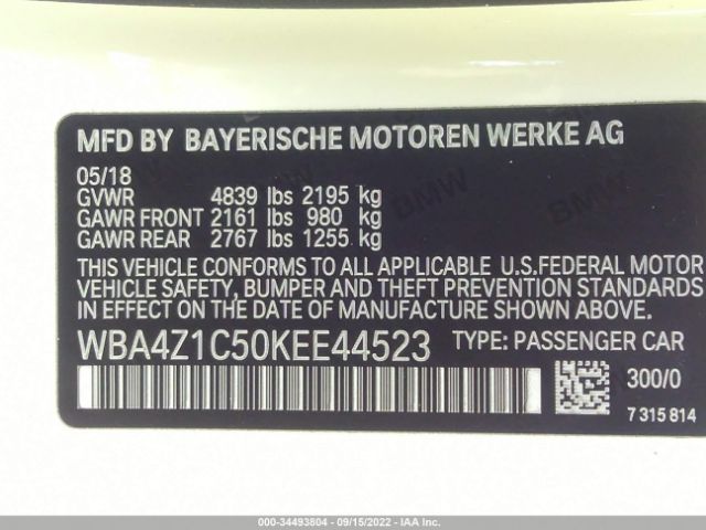 Photo 8 VIN: WBA4Z1C50KEE44523 - BMW 4 SERIES 