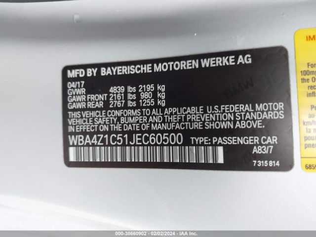 Photo 8 VIN: WBA4Z1C51JEC60500 - BMW 430I 