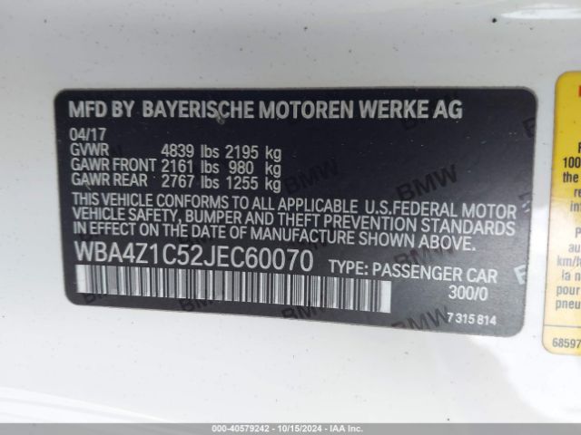 Photo 8 VIN: WBA4Z1C52JEC60070 - BMW 430I 