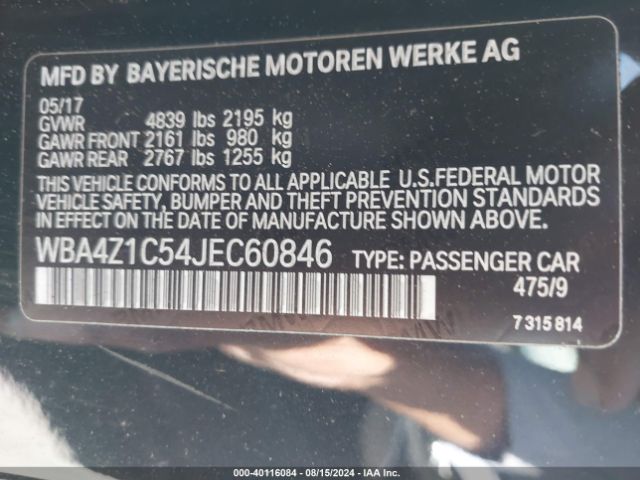 Photo 8 VIN: WBA4Z1C54JEC60846 - BMW 430I 