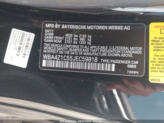 Photo 8 VIN: WBA4Z1C55JEC59818 - BMW 430I 