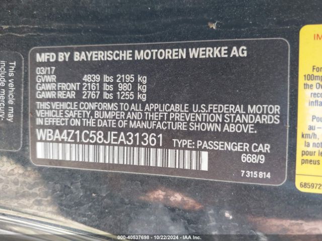 Photo 8 VIN: WBA4Z1C58JEA31361 - BMW 430I 