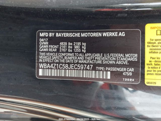 Photo 8 VIN: WBA4Z1C58JEC59747 - BMW 430I 