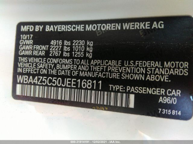 Photo 8 VIN: WBA4Z5C50JEE16811 - BMW 4 