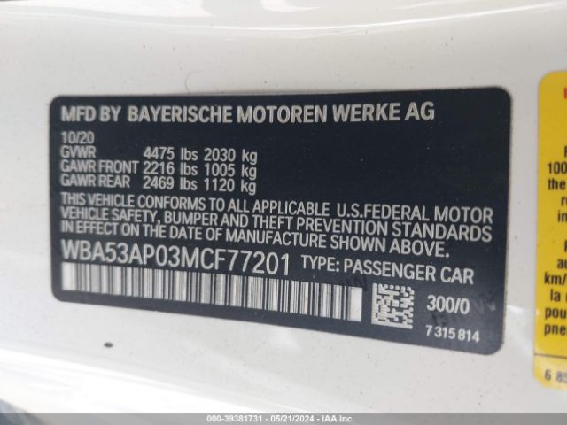 Photo 8 VIN: WBA53AP03MCF77201 - BMW 430I 