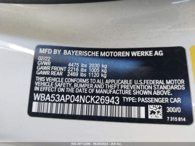 Photo 8 VIN: WBA53AP04NCK26943 - BMW 430I 