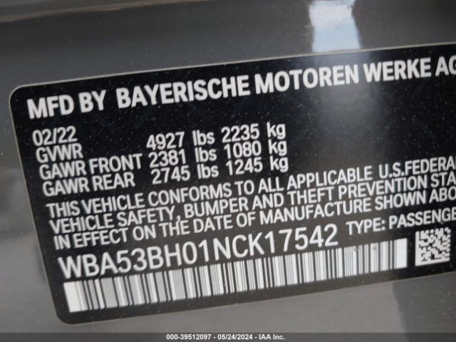 Photo 8 VIN: WBA53BH01NCK17542 - BMW 530 