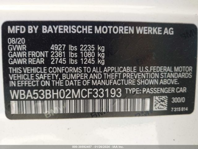 Photo 8 VIN: WBA53BH02MCF33193 - BMW 530I 