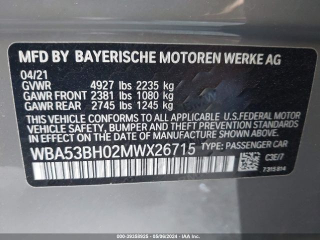 Photo 8 VIN: WBA53BH02MWX26715 - BMW 530 