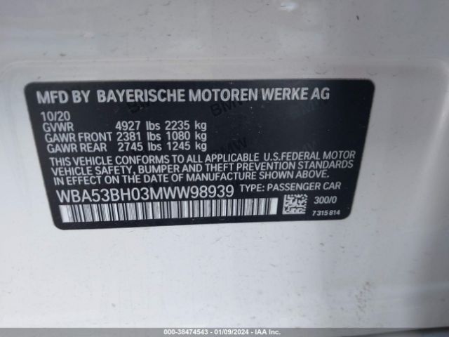 Photo 8 VIN: WBA53BH03MWW98939 - BMW 530I 