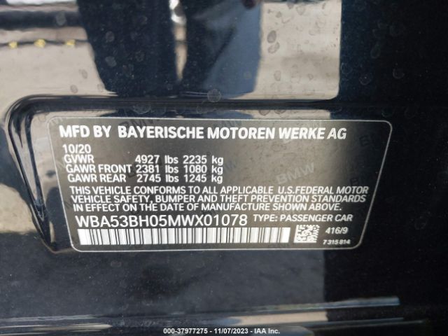 Photo 8 VIN: WBA53BH05MWX01078 - BMW 5 SERIES 