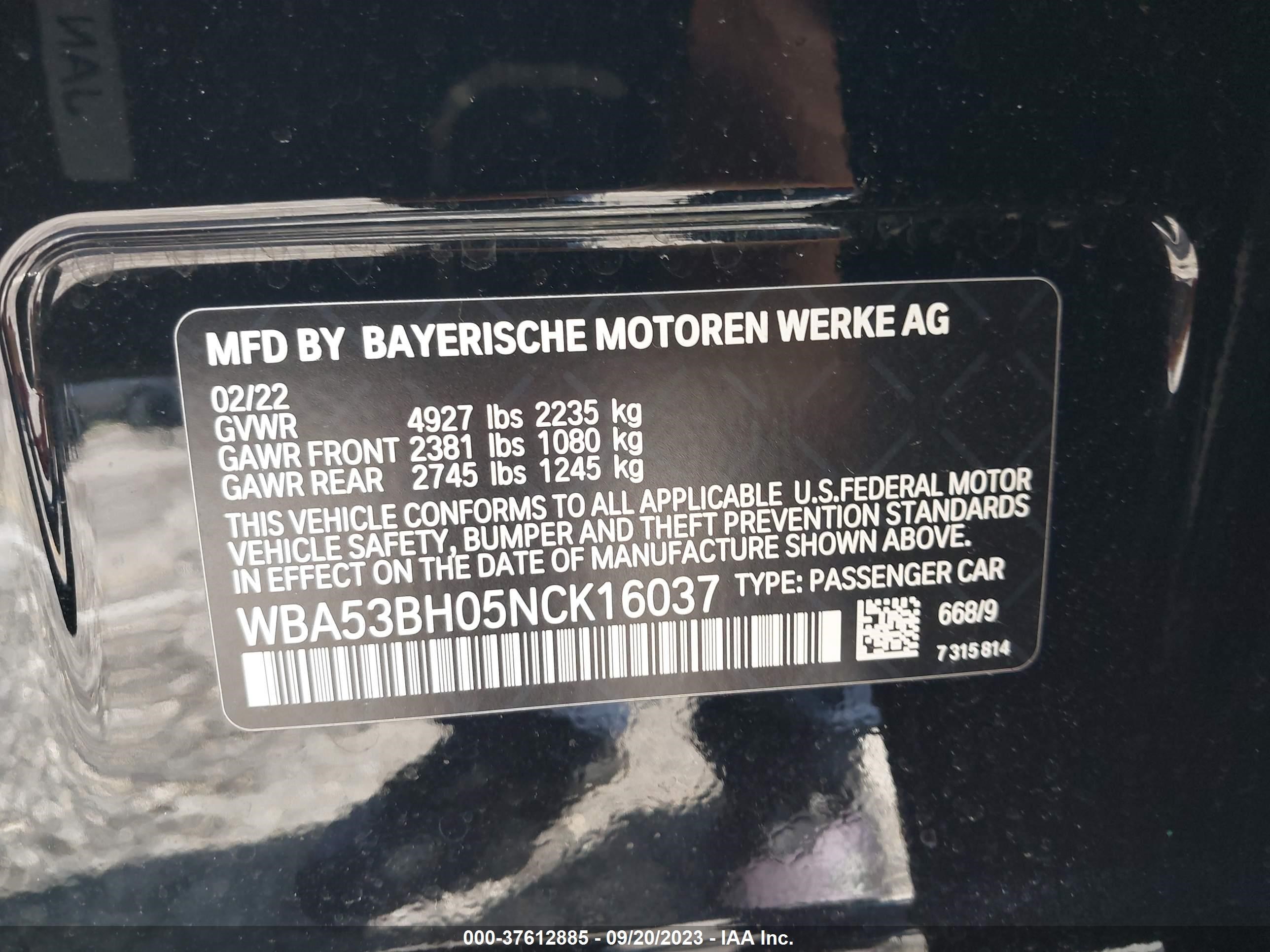 Photo 8 VIN: WBA53BH05NCK16037 - BMW 5ER 