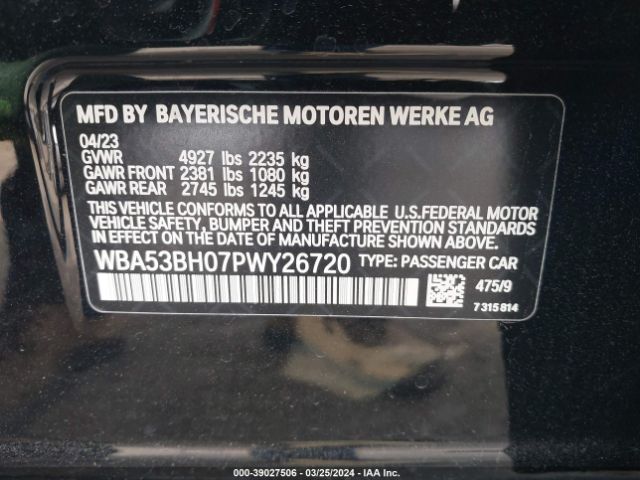 Photo 8 VIN: WBA53BH07PWY26720 - BMW 530 