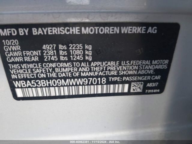 Photo 8 VIN: WBA53BH09MWW97018 - BMW 530I 