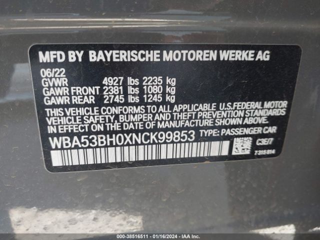 Photo 8 VIN: WBA53BH0XNCK99853 - BMW 530I 