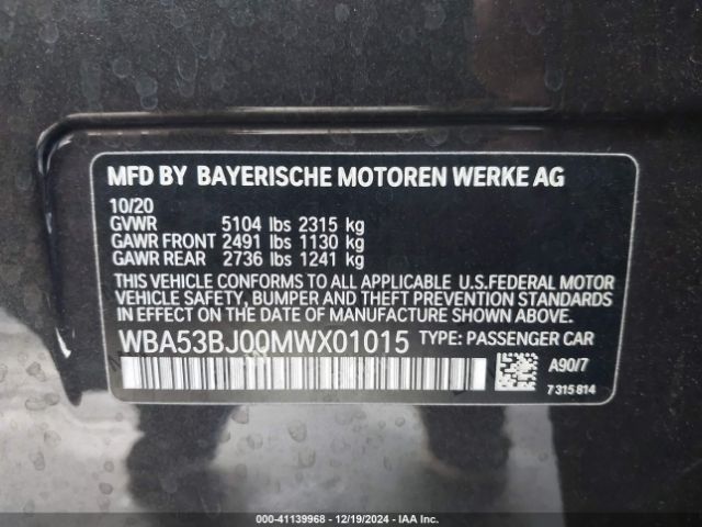 Photo 8 VIN: WBA53BJ00MWX01015 - BMW 540I 