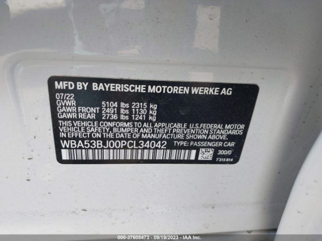 Photo 8 VIN: WBA53BJ00PCL34042 - BMW 540I 