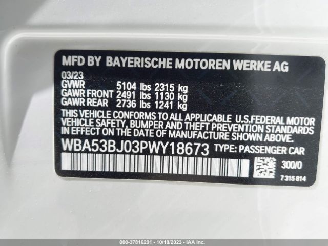 Photo 8 VIN: WBA53BJ03PWY18673 - BMW 540I 