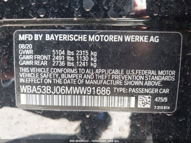 Photo 8 VIN: WBA53BJ06MWW91686 - BMW 540I 