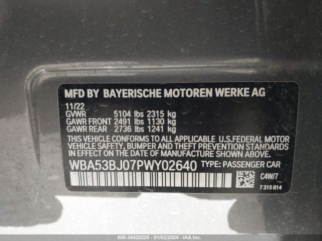 Photo 8 VIN: WBA53BJ07PWY02640 - BMW 540I 