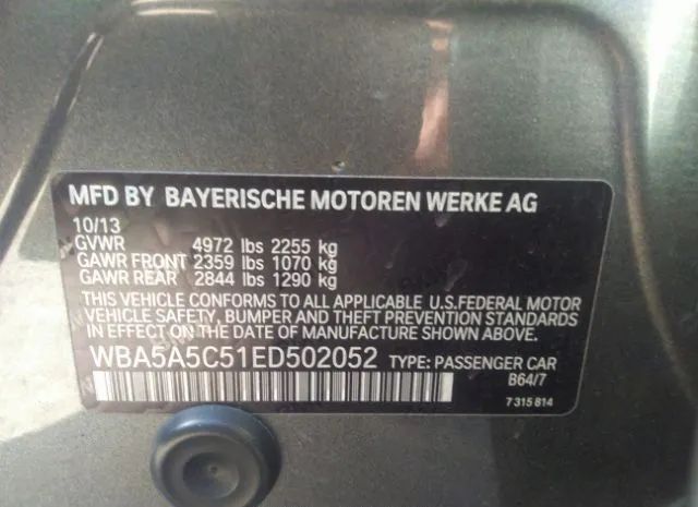 Photo 8 VIN: WBA5A5C51ED502052 - BMW 5 SERIES 